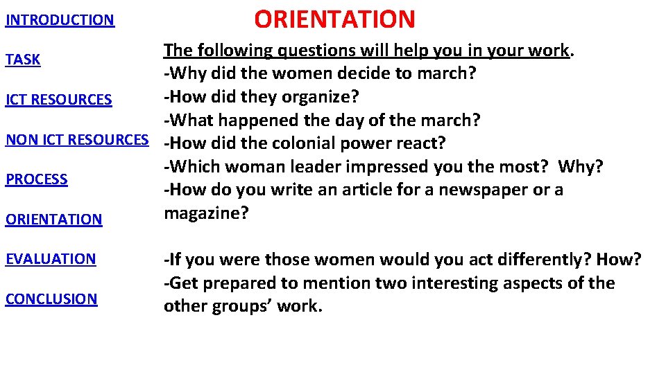INTRODUCTION ORIENTATION The following questions will help you in your work. -Why did the