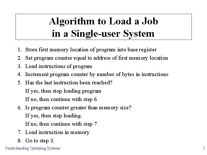 Algorithm to Load a Job in a Single-user System 1. 2. 3. 4. 5.