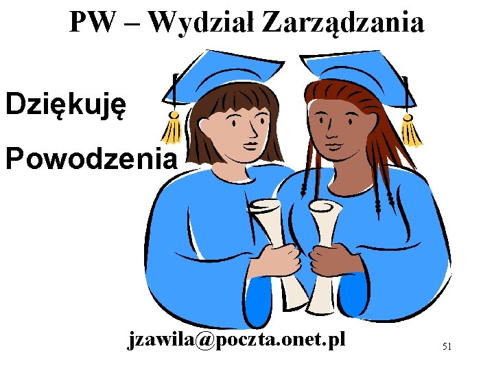 PW – Wydział Zarządzania Dziękuję Powodzenia jzawila@poczta. onet. pl 51 PW – Wydział Zarządzania Dziękuję Powodzenia jzawila@poczta. onet. pl 51
