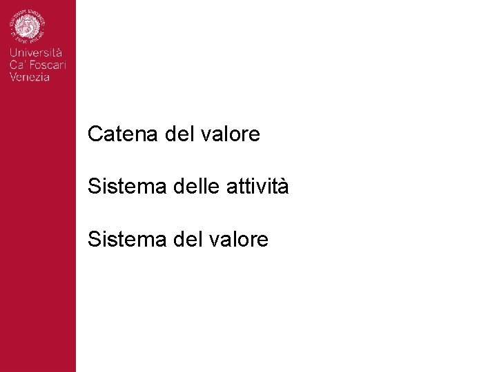 Catena del valore Sistema delle attività Sistema del valore 