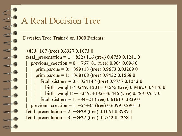 A Real Decision Tree Trained on 1000 Patients: +833+167 (tree) 0. 8327 0. 1673