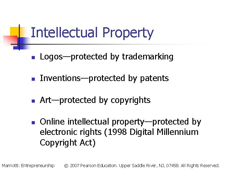 Intellectual Property n Logos—protected by trademarking n Inventions—protected by patents n Art—protected by copyrights Intellectual Property n Logos—protected by trademarking n Inventions—protected by patents n Art—protected by copyrights