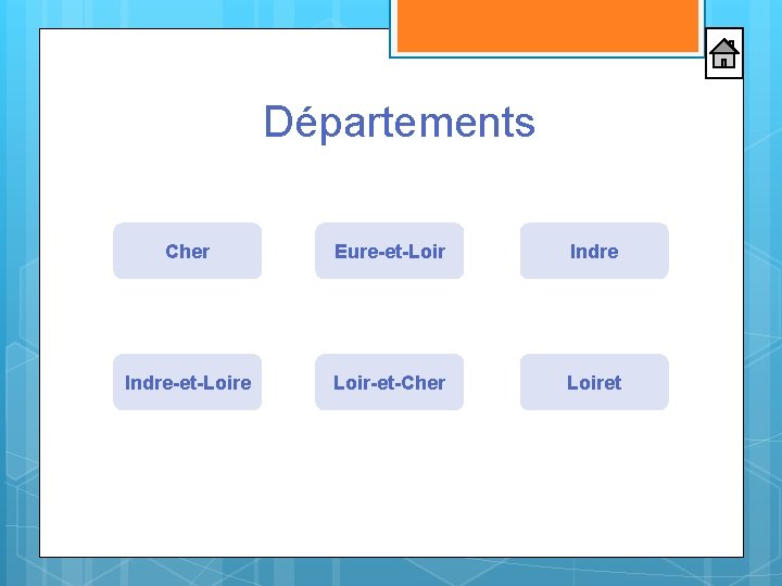 Départements Cher Eure-et-Loir Indre-et-Loire Loir-et-Cher Loiret 