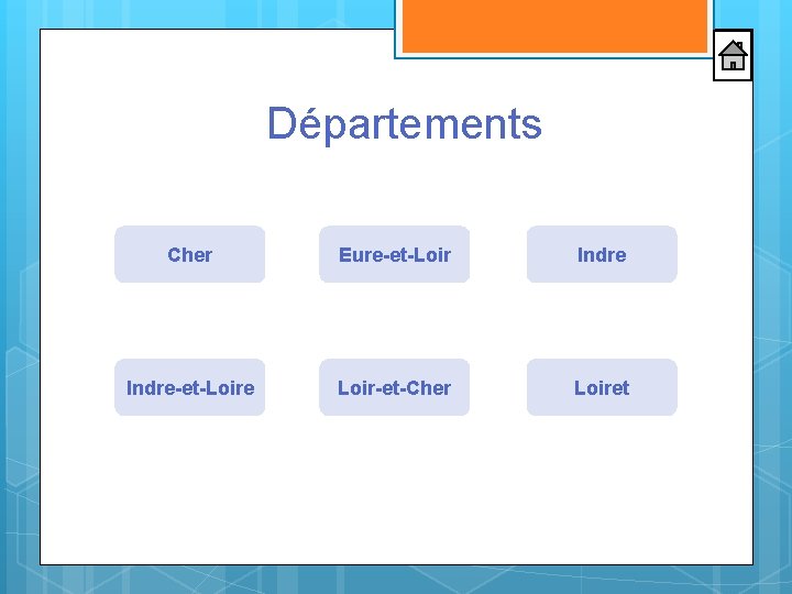 Départements Cher Eure-et-Loir Indre-et-Loire Loir-et-Cher Loiret 