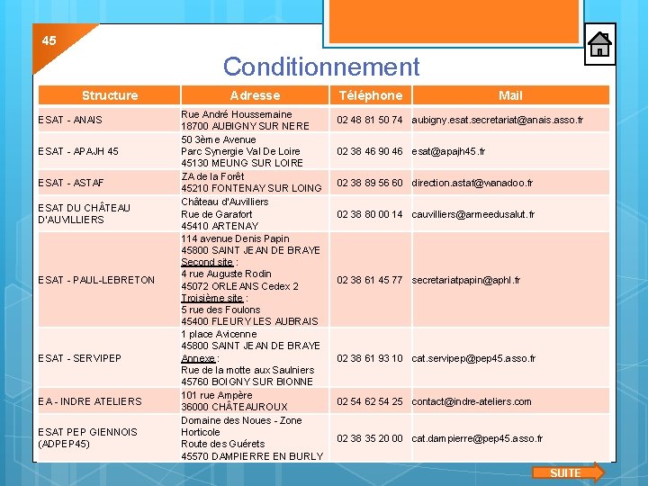 45 Conditionnement Structure ESAT - ANAIS ESAT - APAJH 45 ESAT - ASTAF ESAT