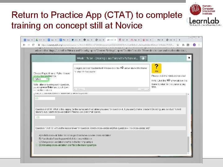 Return to Practice App (CTAT) to complete training on concept still at Novice 