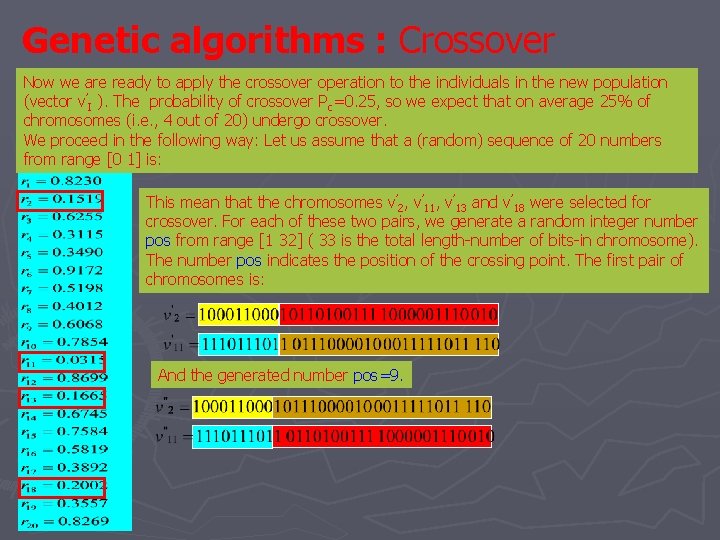 Genetic algorithms : Crossover Now we are ready to apply the crossover operation to Genetic algorithms : Crossover Now we are ready to apply the crossover operation to