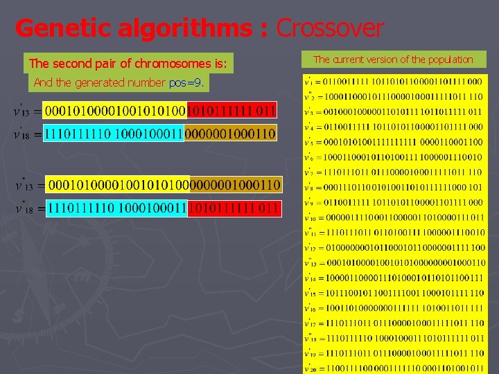 Genetic algorithms : Crossover The second pair of chromosomes is: And the generated number Genetic algorithms : Crossover The second pair of chromosomes is: And the generated number
