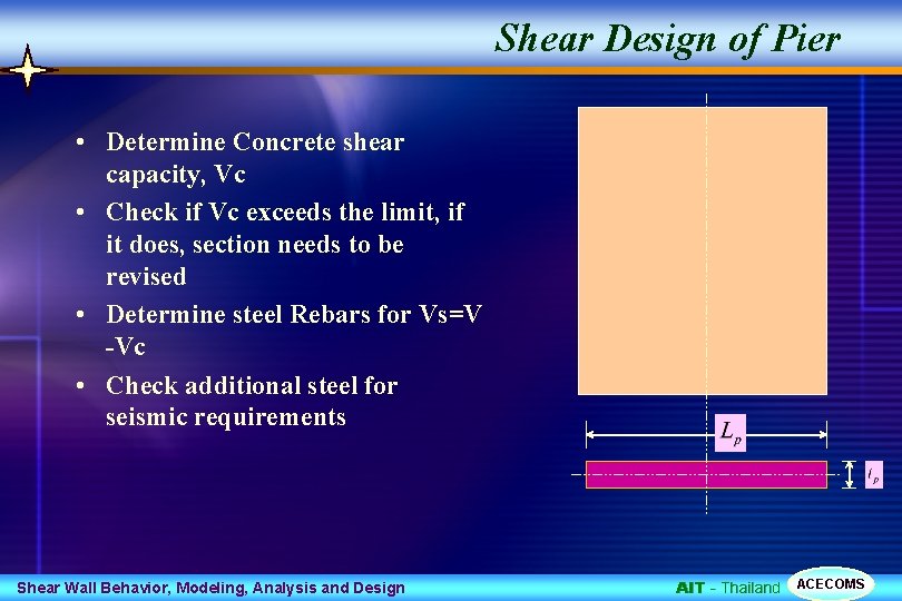 Shear Design of Pier • Determine Concrete shear capacity, Vc • Check if Vc