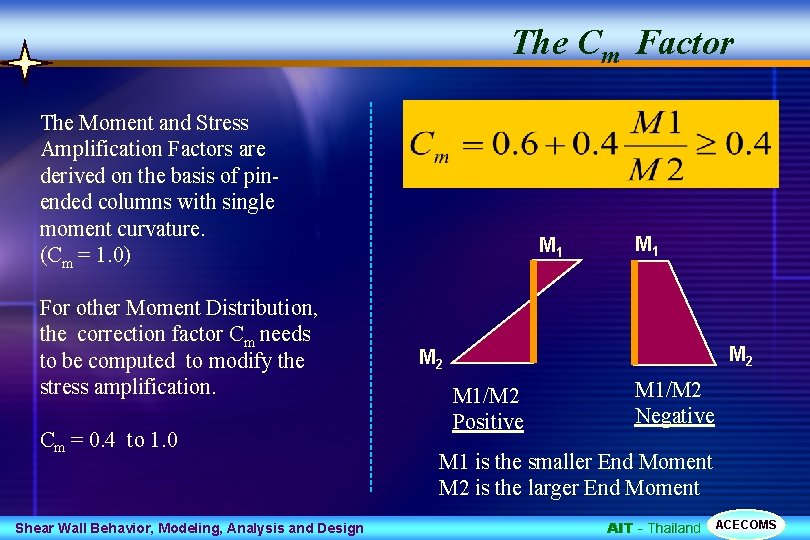 The Cm Factor The Moment and Stress Amplification Factors are derived on the basis