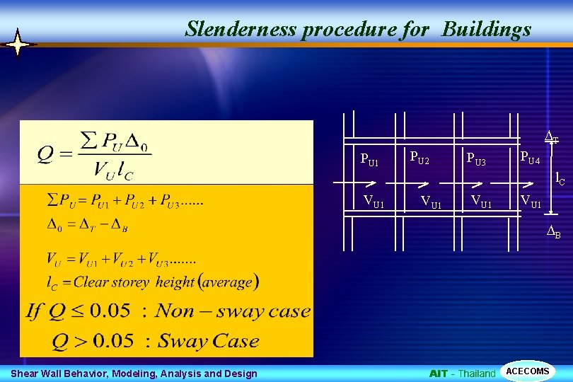 Slenderness procedure for Buildings DT PU 1 PU 2 PU 3 PU 4 l.