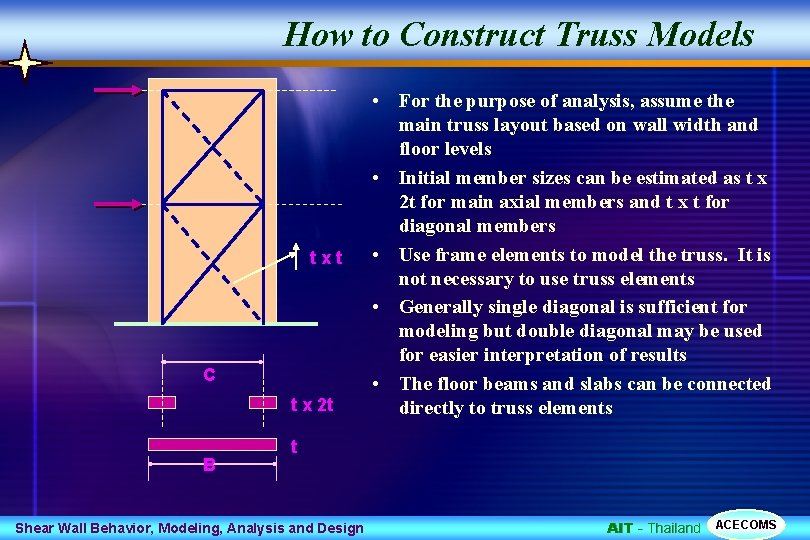 How to Construct Truss Models txt C t x 2 t B • For