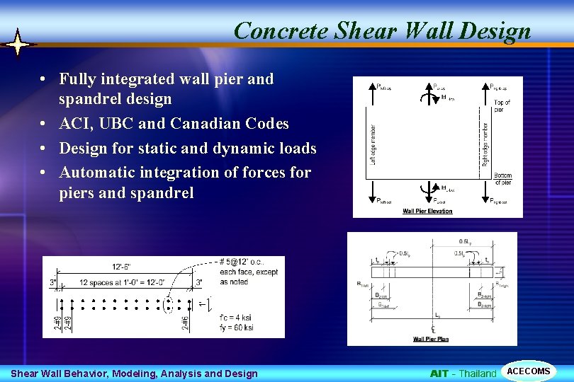 Concrete Shear Wall Design • Fully integrated wall pier and spandrel design • ACI,