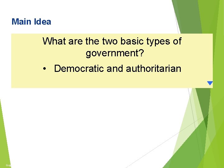 The Economy and Politics Main Idea What are the two basic types of government?