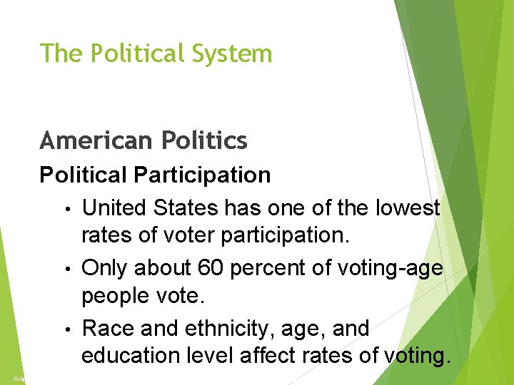 The Economy and Politics The Political System American Politics Political Participation • United States