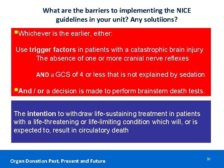 What are the barriers to implementing the NICE guidelines in your unit? Any solutiions? What are the barriers to implementing the NICE guidelines in your unit? Any solutiions?