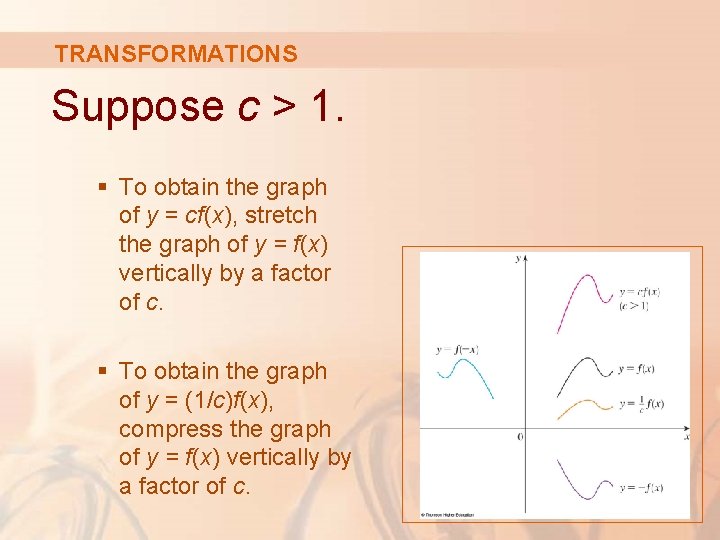 TRANSFORMATIONS Suppose c > 1. § To obtain the graph of y = cf(x),