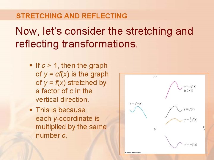 STRETCHING AND REFLECTING Now, let’s consider the stretching and reflecting transformations. § If c