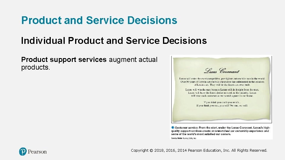 Product and Service Decisions Individual Product and Service Decisions Product support services augment actual