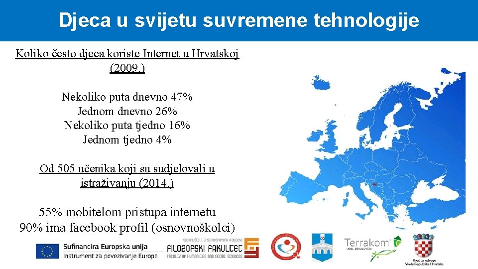 Djeca u svijetu suvremene tehnologije Koliko često djeca koriste Internet u Hrvatskoj (2009. )