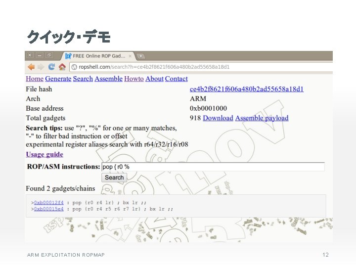 クイック・デモ ARM EXPLOITATION ROPMAP 12 