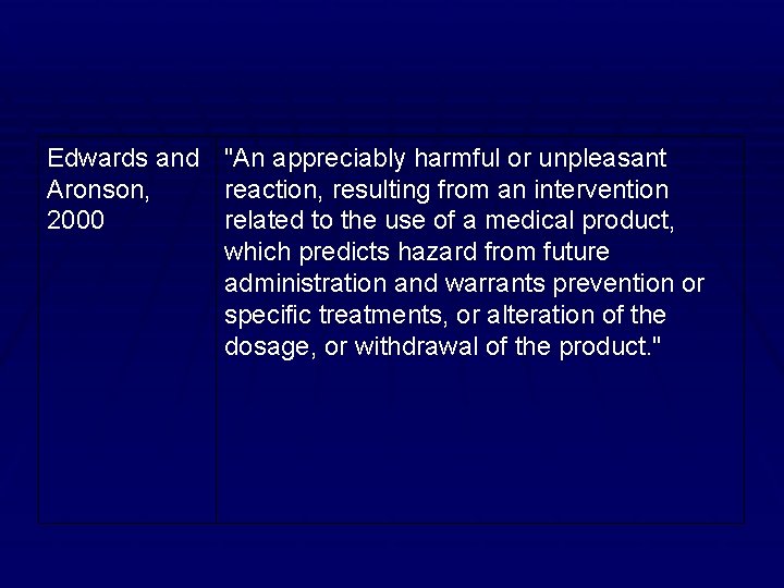 Edwards and "An appreciably harmful or unpleasant Aronson, reaction, resulting from an intervention 2000