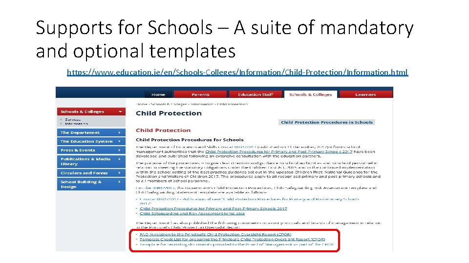 Supports for Schools – A suite of mandatory and optional templates https: //www. education.