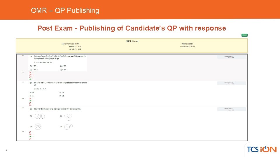 OMR – QP Publishing Post Exam - Publishing of Candidate’s QP with response 9 OMR – QP Publishing Post Exam - Publishing of Candidate’s QP with response 9