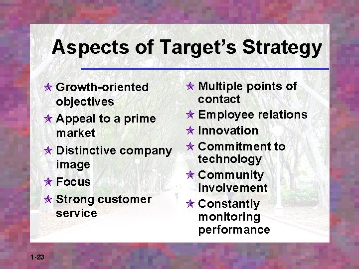 Aspects of Target’s Strategy Growth-oriented objectives Appeal to a prime market Distinctive company image