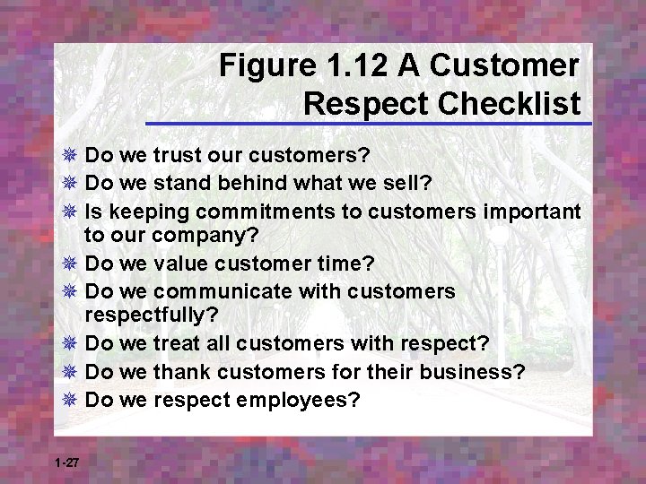 Figure 1. 12 A Customer Respect Checklist ¯ Do we trust our customers? ¯