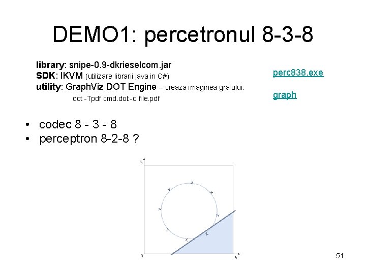 DEMO 1: percetronul 8 -3 -8 library: snipe-0. 9 -dkrieselcom. jar SDK: IKVM (utilizare