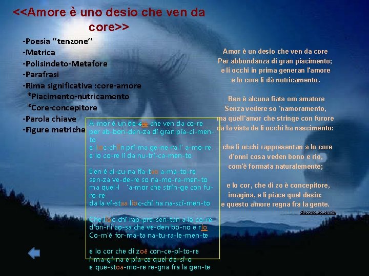 <<Amore è uno desio che ven da core>> -Poesia ‘’tenzone’’ Amor è un desio