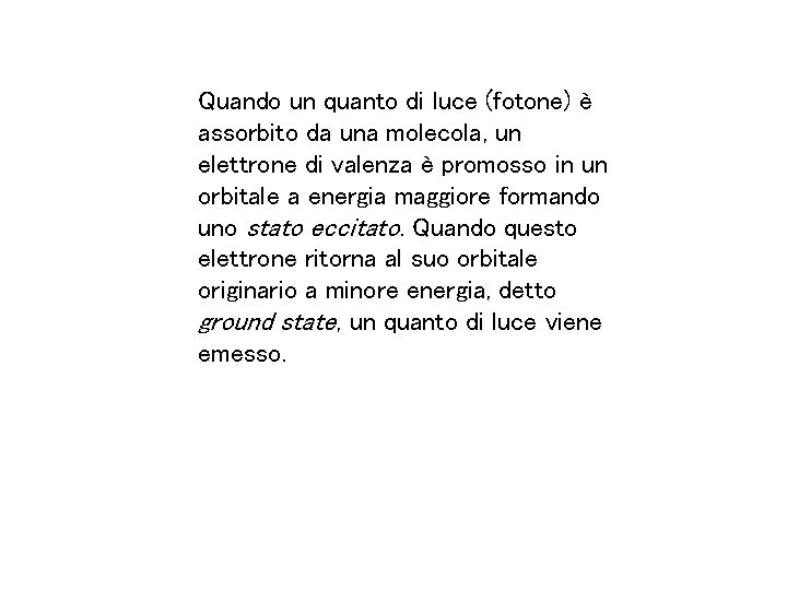 Quando un quanto di luce (fotone) è assorbito da una molecola, un elettrone di