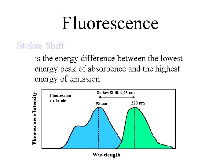Fluorescence Stokes Shift Fluorescnece Intensity – is the energy difference between the lowest energy