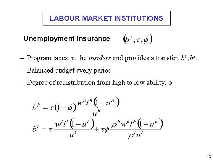 LABOUR MARKET INSTITUTIONS Unemployment Insurance – Program taxes, , the insiders and provides a