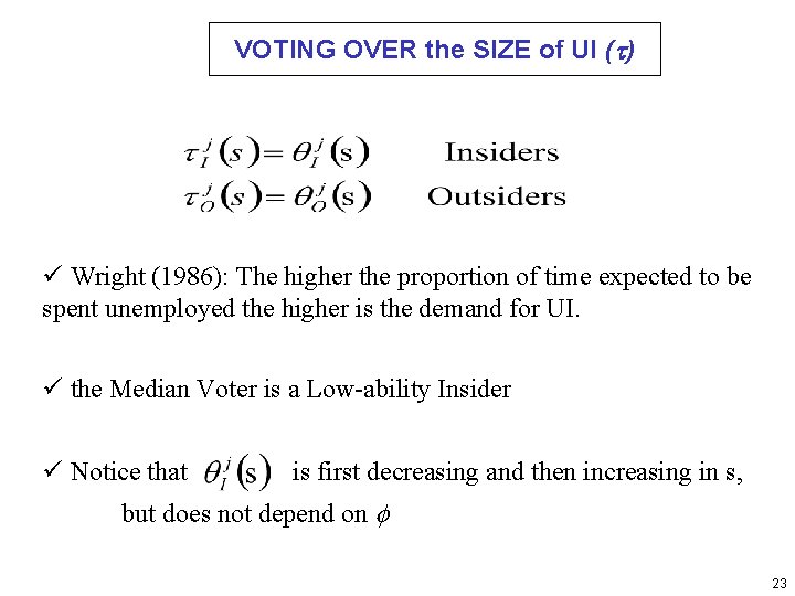 VOTING OVER the SIZE of UI (t) ü Wright (1986): The higher the proportion