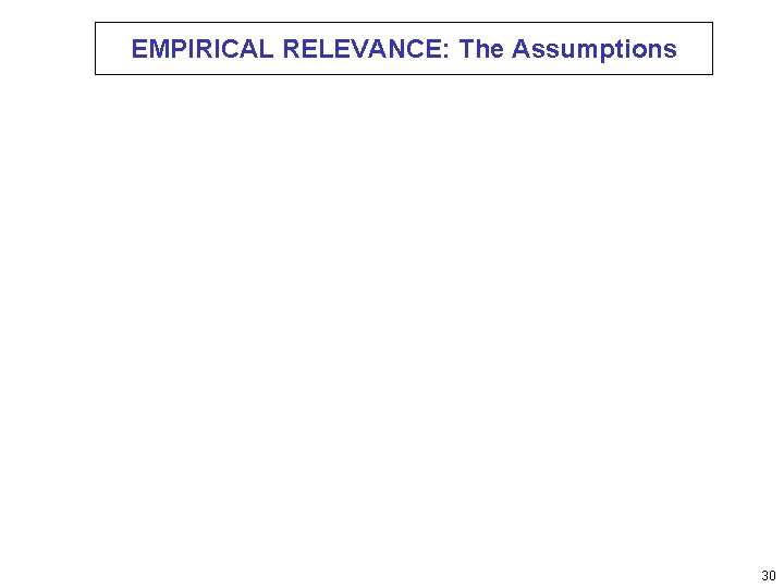 EMPIRICAL RELEVANCE: The Assumptions 30 