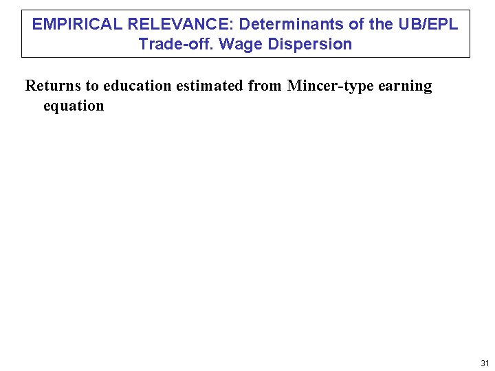 EMPIRICAL RELEVANCE: Determinants of the UB/EPL Trade-off. Wage Dispersion Returns to education estimated from