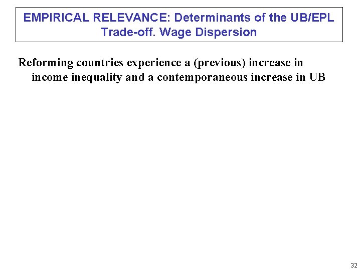 EMPIRICAL RELEVANCE: Determinants of the UB/EPL Trade-off. Wage Dispersion Reforming countries experience a (previous)