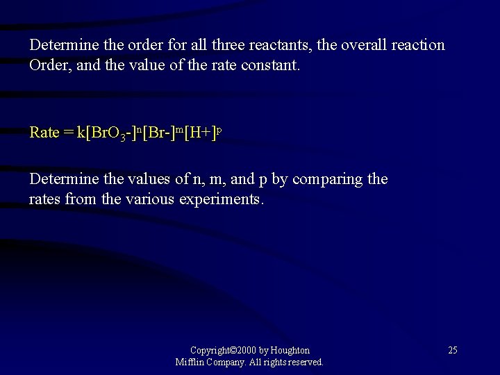 Determine the order for all three reactants, the overall reaction Order, and the value
