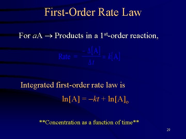 First-Order Rate Law For a. A Products in a 1 st-order reaction, Integrated first-order