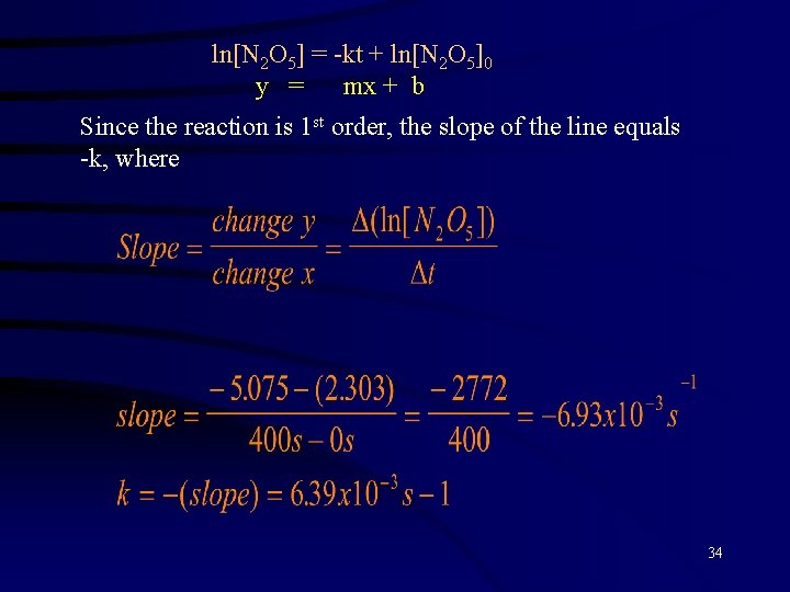 ln[N 2 O 5] = -kt + ln[N 2 O 5]0 y = mx