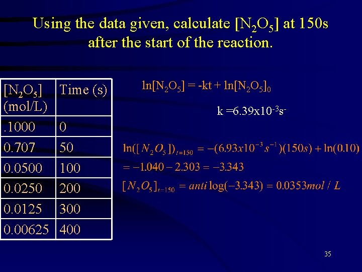 Using the data given, calculate [N 2 O 5] at 150 s after the