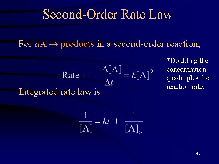 Second-Order Rate Law For a. A products in a second-order reaction, Integrated rate law