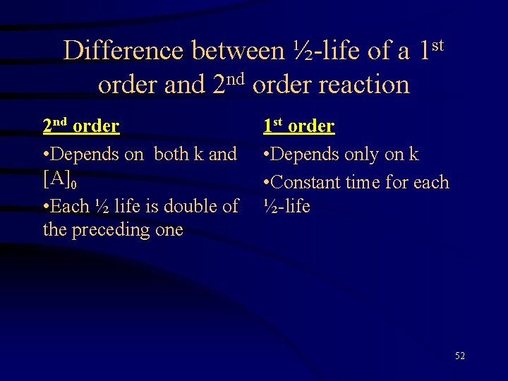 Difference between ½-life of a 1 st order and 2 nd order reaction 2