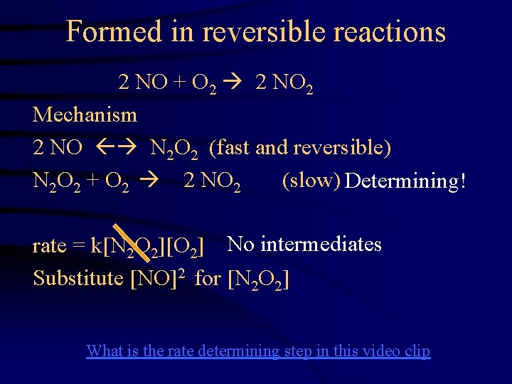 Formed in reversible reactions 2 NO + O 2 2 NO 2 Mechanism 2