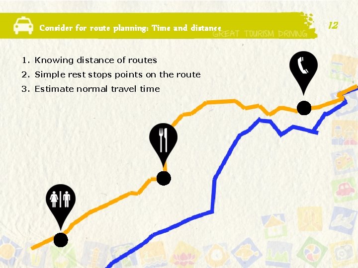 Consider for route planning: Time and distance 1. Knowing distance of routes 2. Simple