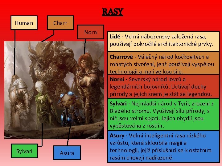 Human RASY Charr Norn Lidé - Velmi nábožensky založená rasa, používají pokročilé architektonické prvky. Human RASY Charr Norn Lidé - Velmi nábožensky založená rasa, používají pokročilé architektonické prvky.