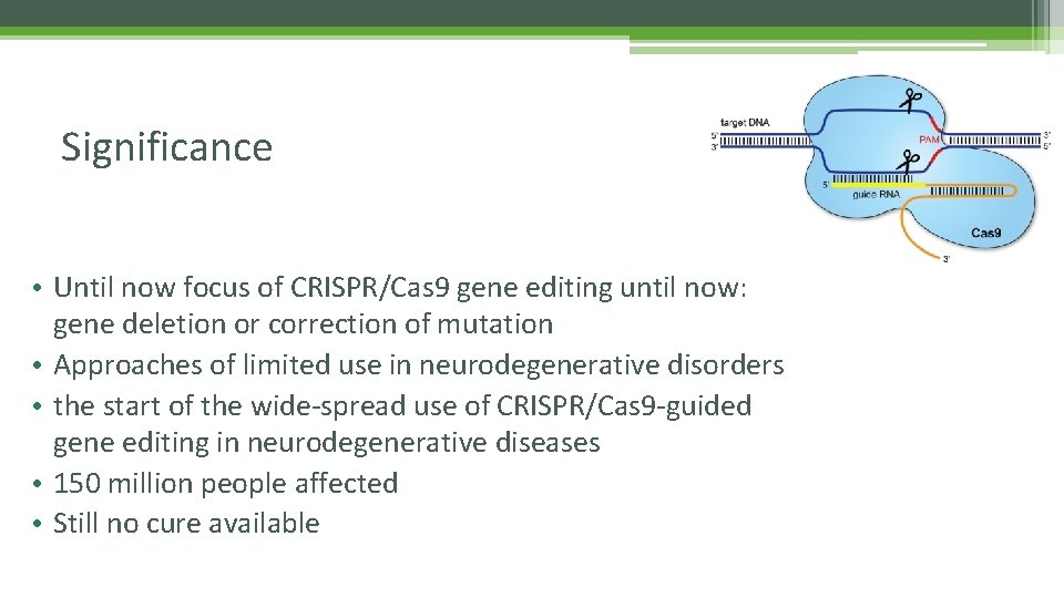 Significance • Until now focus of CRISPR/Cas 9 gene editing until now: gene deletion