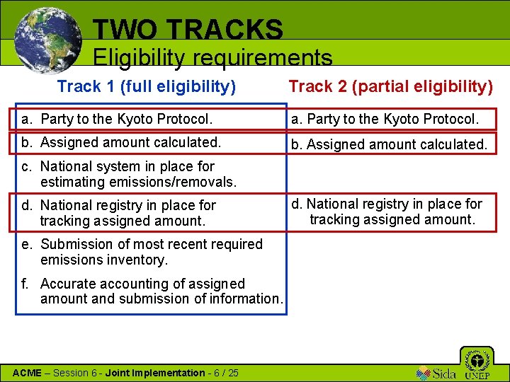 TWO TRACKS Eligibility requirements Track 1 (full eligibility) Track 2 (partial eligibility) a. Party